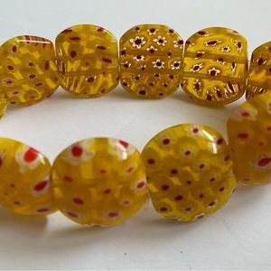 Enamel Yellow w/Tiny Flowers on Double Elastic Vintage 8" Bracelet